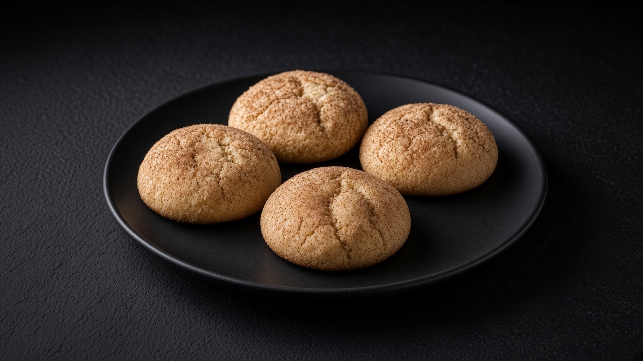 Gluten-free snickerdoodles with crackled cinnamon-sugar tops on a black plate.