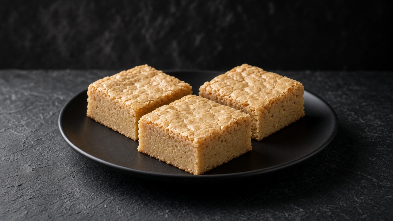 Pale golden maple blondie squares with a glossy crackled top.
