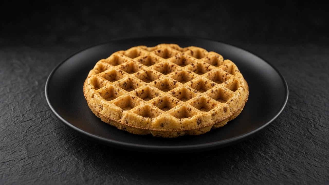 A golden waffle flecked throughout with finely ground pecans.