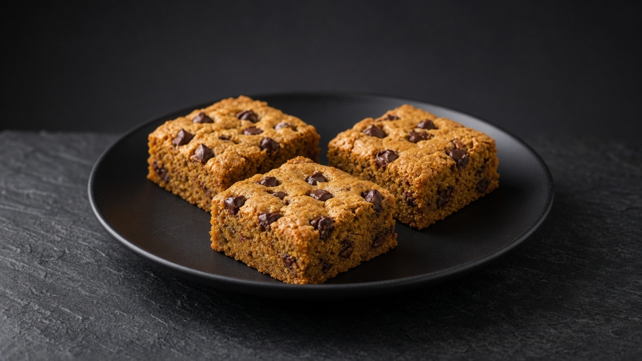 Orange-tinged pumpkin cookie bars studded with dark chocolate chips.